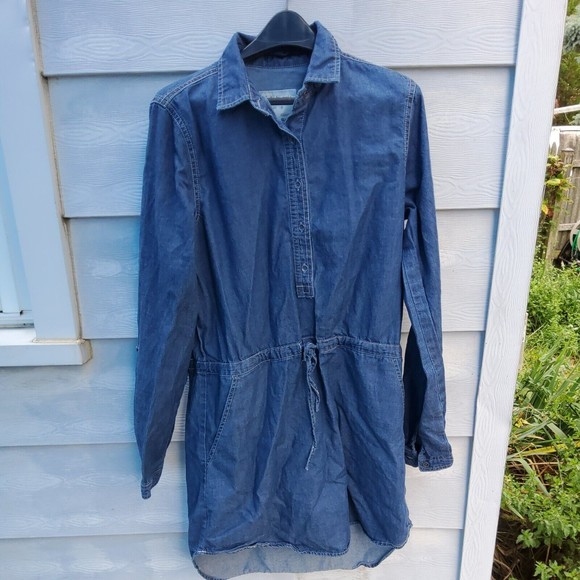 Girl Crazy S Chambray Shirtdress Cinch Belt Convertible Sleeves Roll tab - Picture 1 of 5